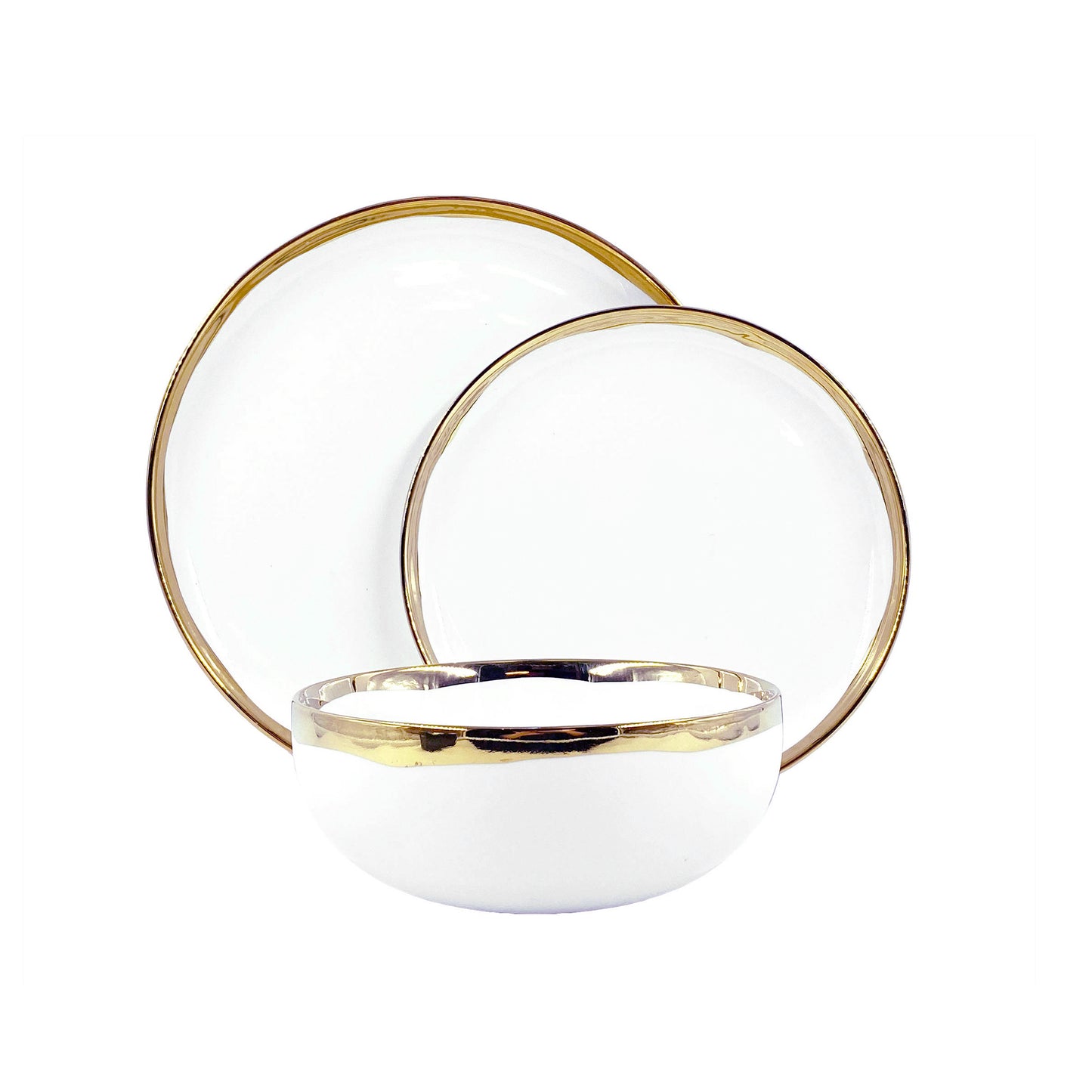 Dauville Gold Metallic Porcelain 3 Piece Dinnerware Set, Service For 1