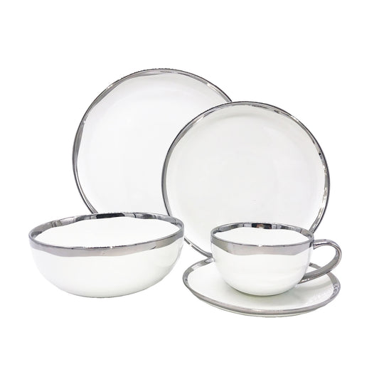 Dauville Platinum Metallic Porcelain 5 Piece Dinnerware Set, Service For 1