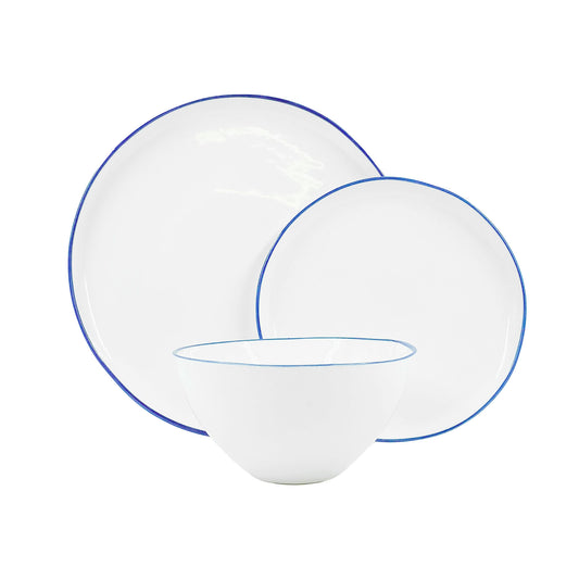 Abbesses Blue Rim Porcelain 3 Piece Dinnerware Set, Service For 1