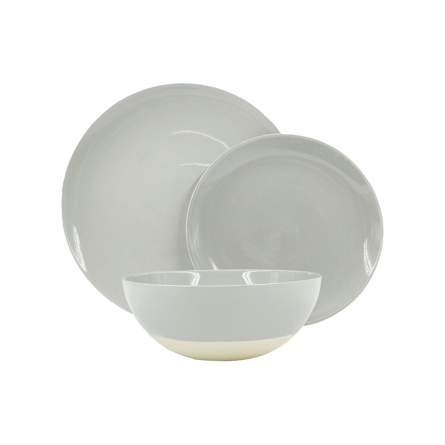Shell Bisque Grey Porcelain 3 Piece Dinnerware Set, Service For 1