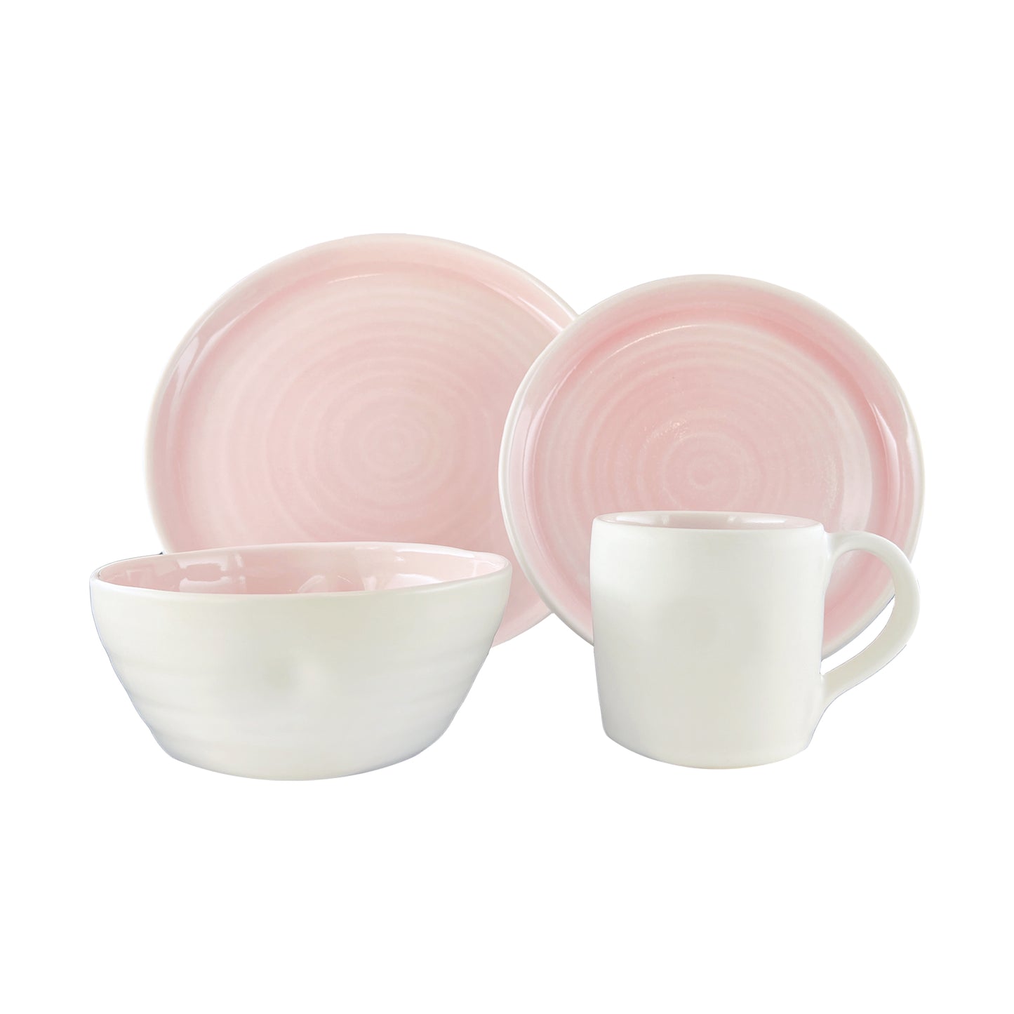 Pinch Pink Stoneware 4 Piece Dinnerware Set, Service For 1