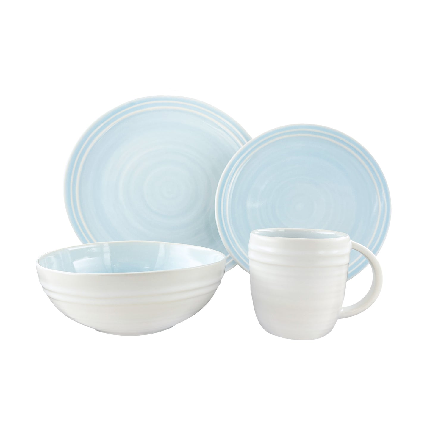 Lines Blue Stoneware 4 Piece Dinnerware Set, Service For 1