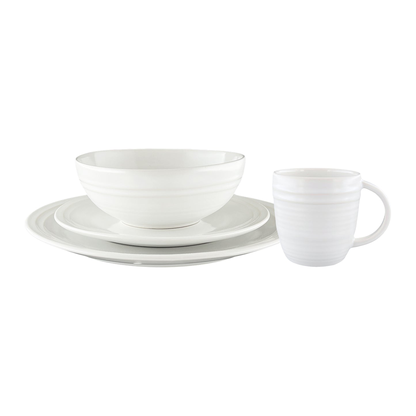 Lines White Stoneware 16 Piece Dinnerware Set, Service For 4