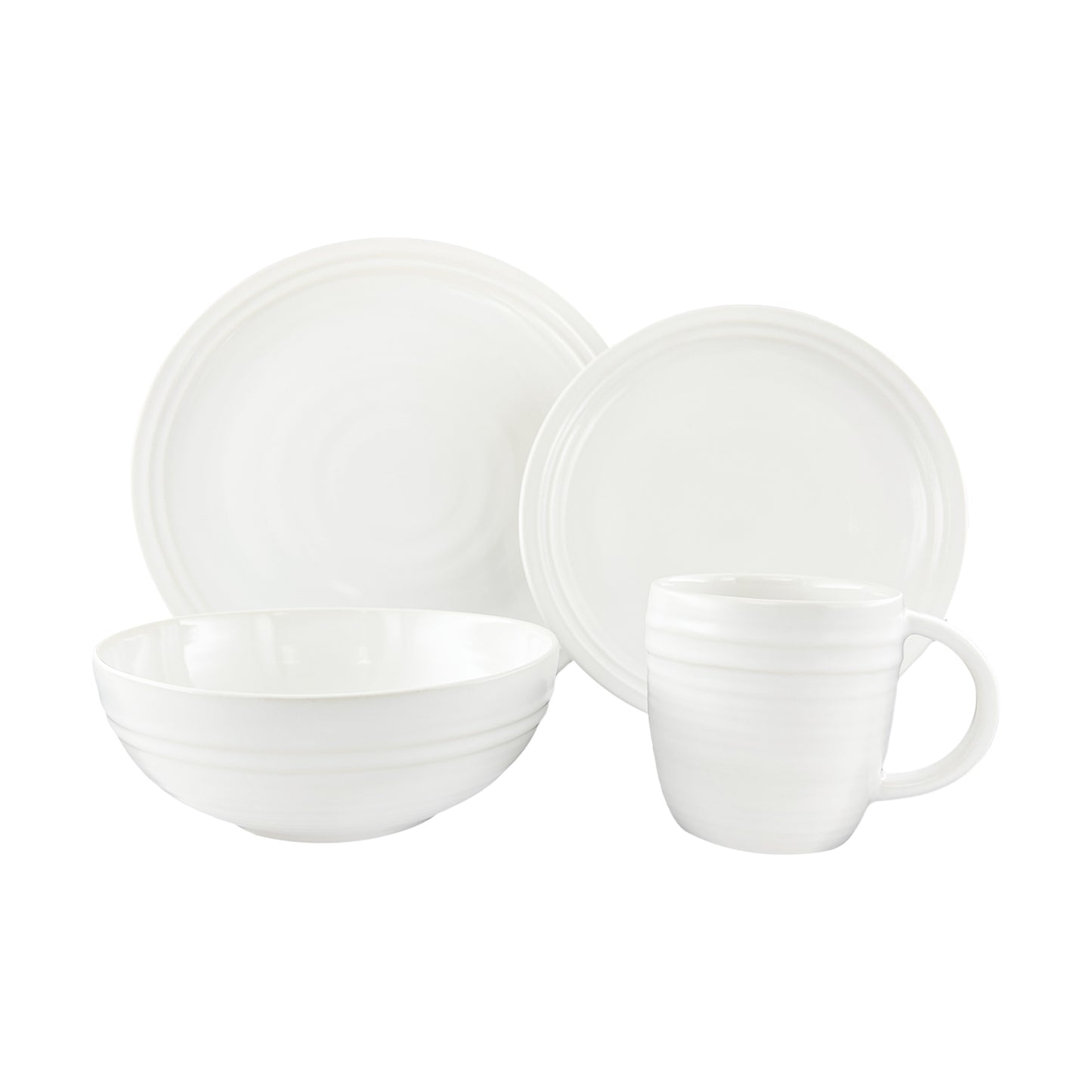 Lines White Stoneware 4 Piece Dinnerware Set, Service For 1