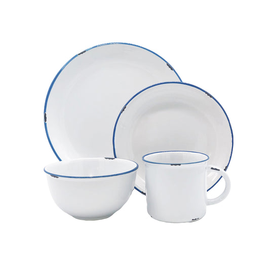 Tinware Blue Rim Stoneware 4 Piece Dinnerware Set, Service For 1