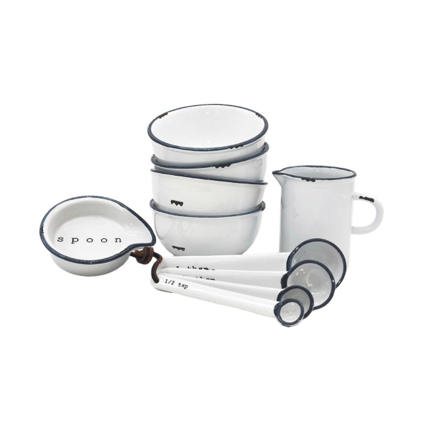 Tinware 7-Piece Prep Set- White w/ Slate Rim