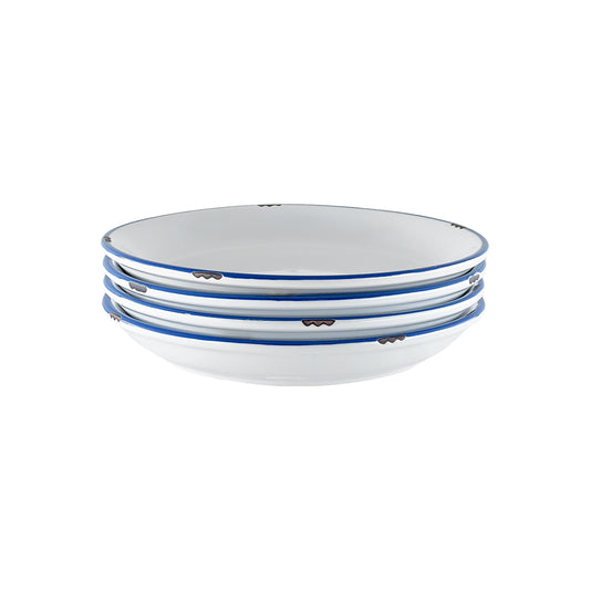 Tinware Salad Plate in White/Blue  - Set of 4