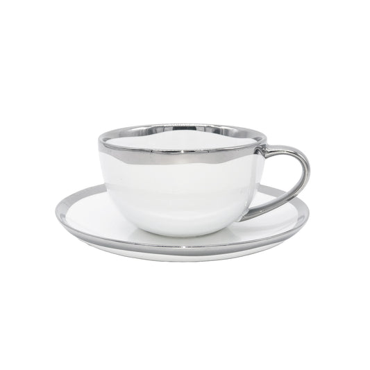 Dauville Platinum Metallic Porcelain Cup & Saucer