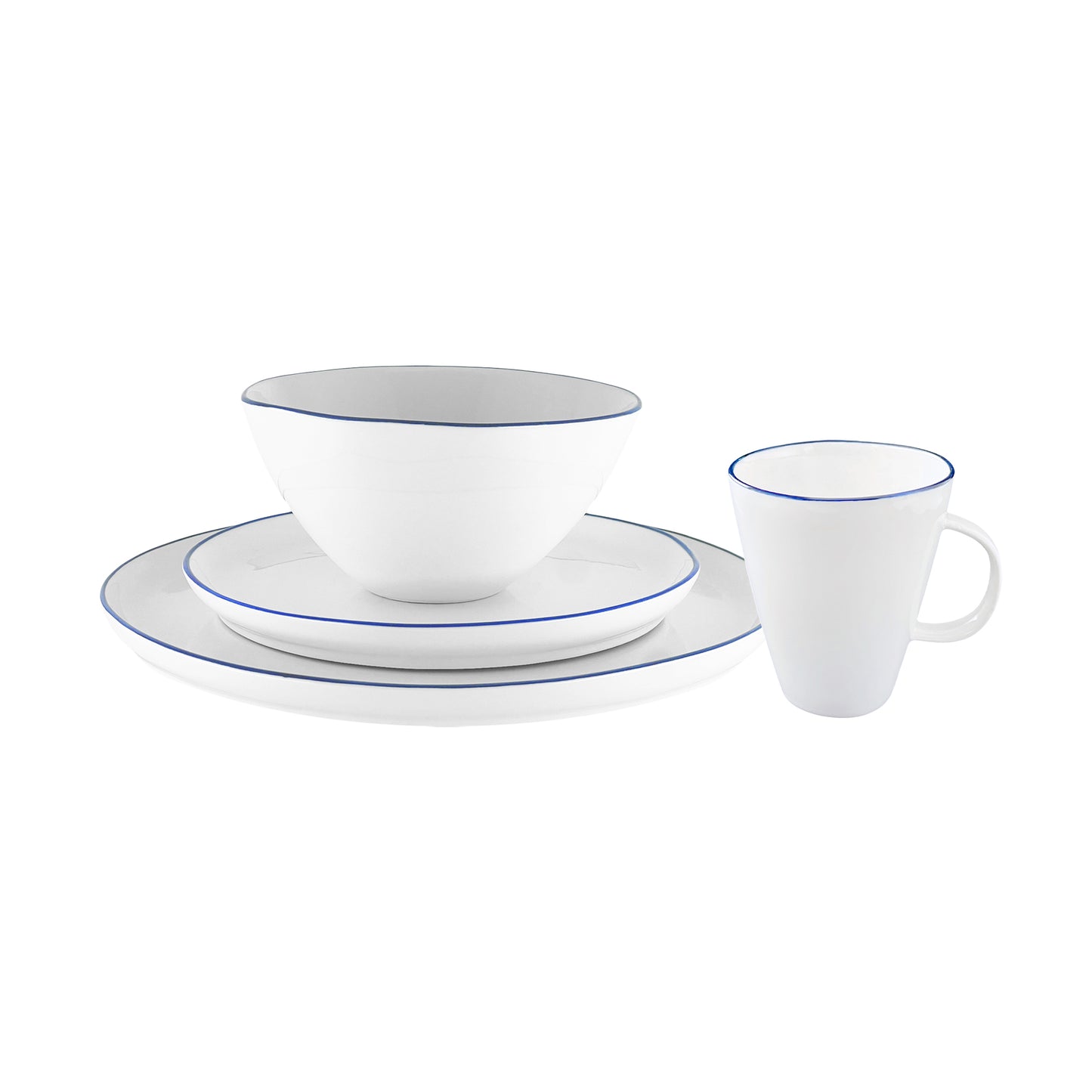 Abbesses Blue Rim Porcelain 16 Piece Dinnerware Set, Service For 4