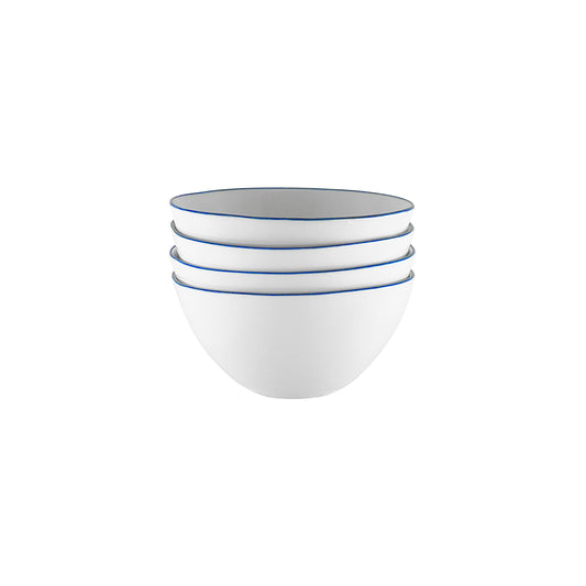 Abbesses Blue Rim Porcelain Small Bowl, Set of 4