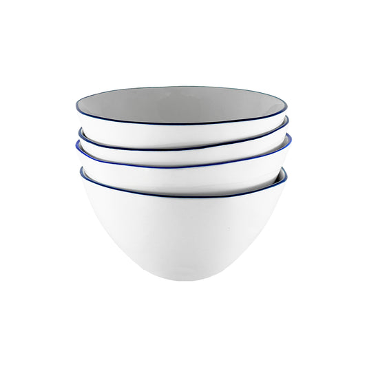 Abbesses Blue Rim Porcelain Cereal Bowl, Set of 4