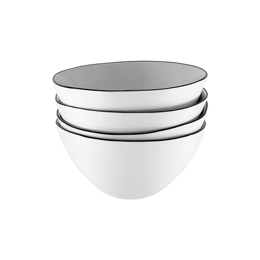 Abbesses Black Rim Porcelain Cereal Bowl, Set of 4