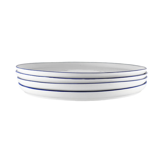 Abbesses Blue Rim Porcelain Dinner Plate, Set of 4