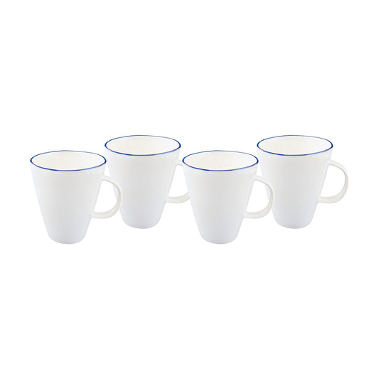 Abbesses Blue Rim Porcelain Mug, Set of 4
