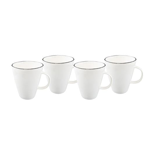 Abbesses Black Rim Porcelain Mug, Set of 4