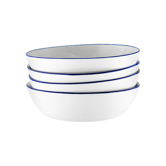 Abbesses Blue Rim Porcelain Pasta Bowl, Set of 4