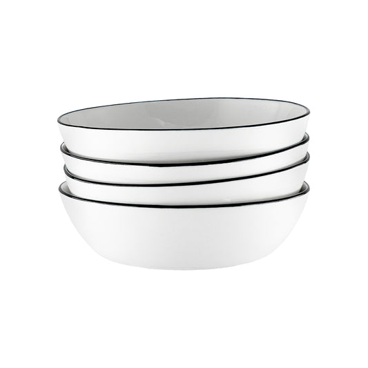Abbesses Black Rim Porcelain Pasta Bowl, Set of 4