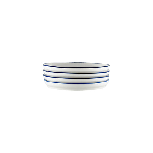 Abbesses Blue Rim Porcelain Tidbit Plate, Set of 4