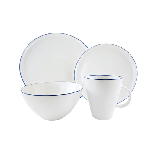 Abbesses Blue Rim Porcelain 4 Piece Dinnerware Set, Service For 1