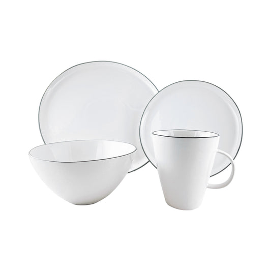 Abbesses Grey Rim Porcelain 4 Piece Dinnerware Set, Service For 1