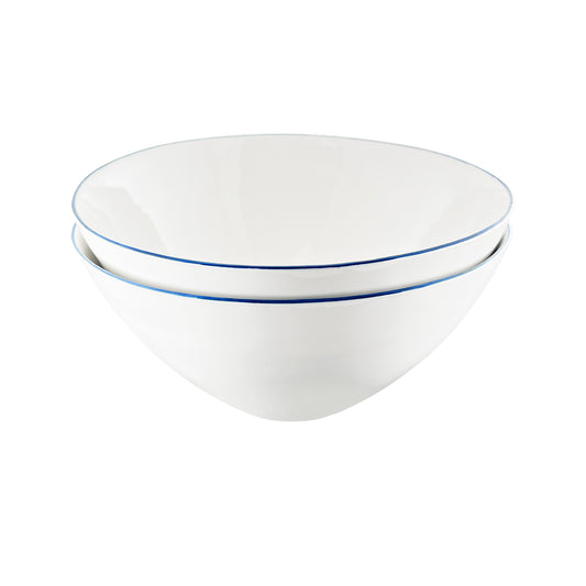 Abbesses Blue Rim Porcelain Serving Bowl, Set of 2