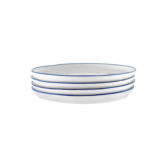Abbesses Blue Rim Porcelain Salad Plate, Set of 4
