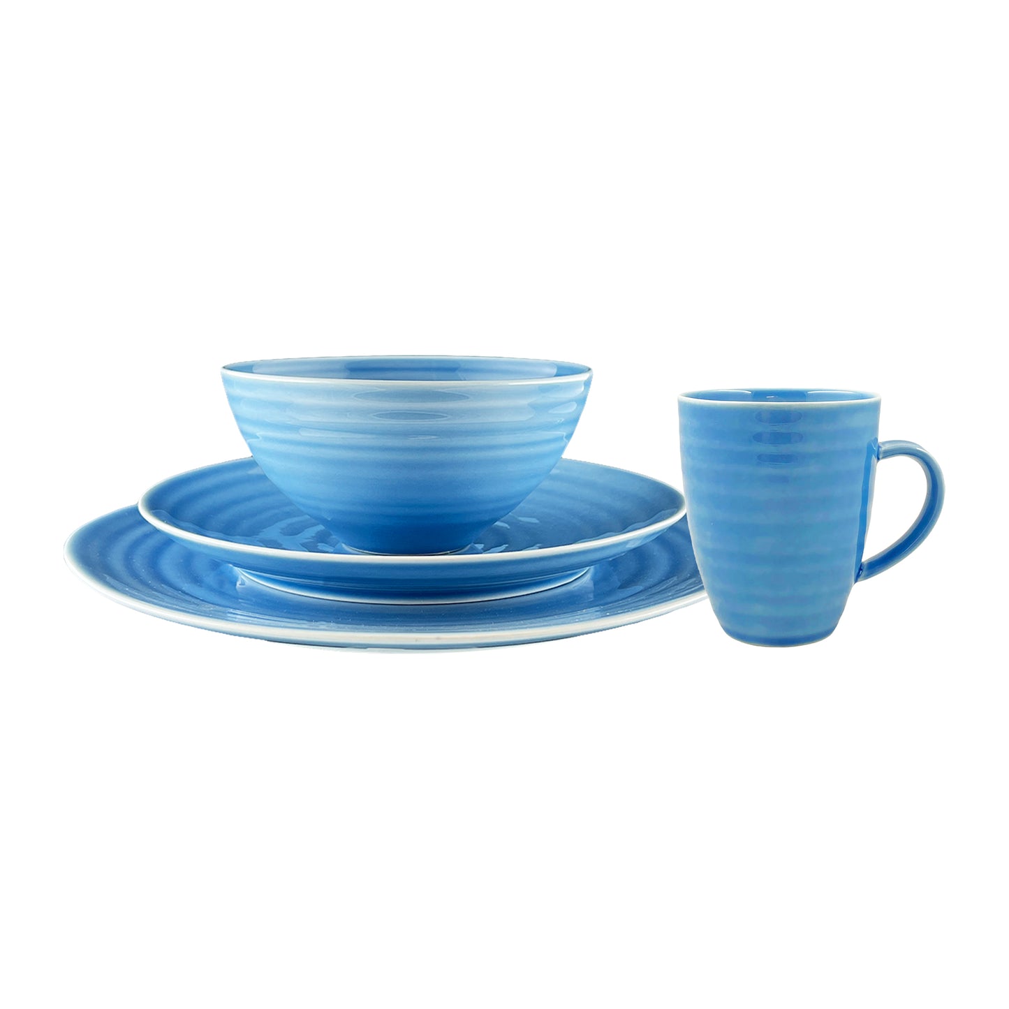 Daniel Smith Blue Porcelain 16 Piece Dinnerware Set, Service For 4