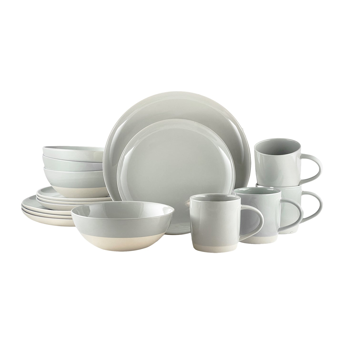 Shell Bisque Grey Porcelain 16 Piece Dinnerware Set, Service For 4