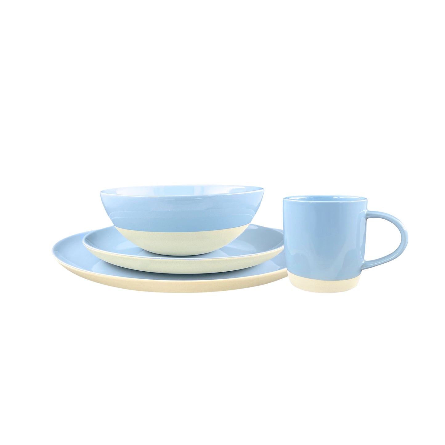 Shell Bisque Blue Porcelain 4 Piece Dinnerware Set, Service For 1