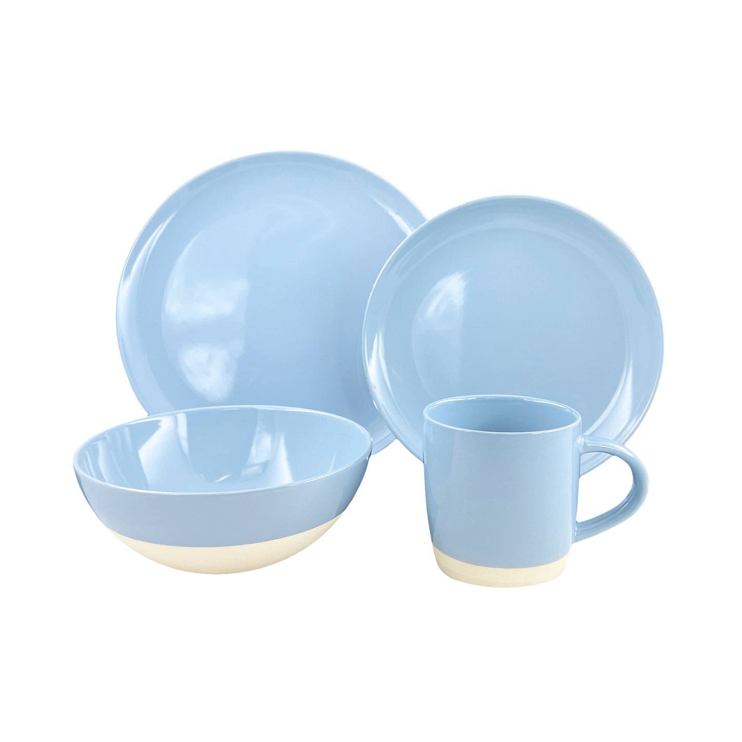 Shell Bisque Blue Porcelain 4 Piece Dinnerware Set, Service For 1