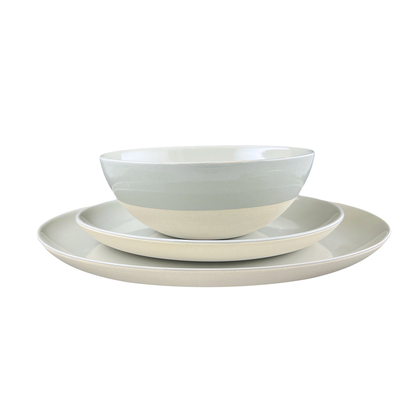 Shell Bisque Grey Porcelain 3 Piece Dinnerware Set, Service For 1