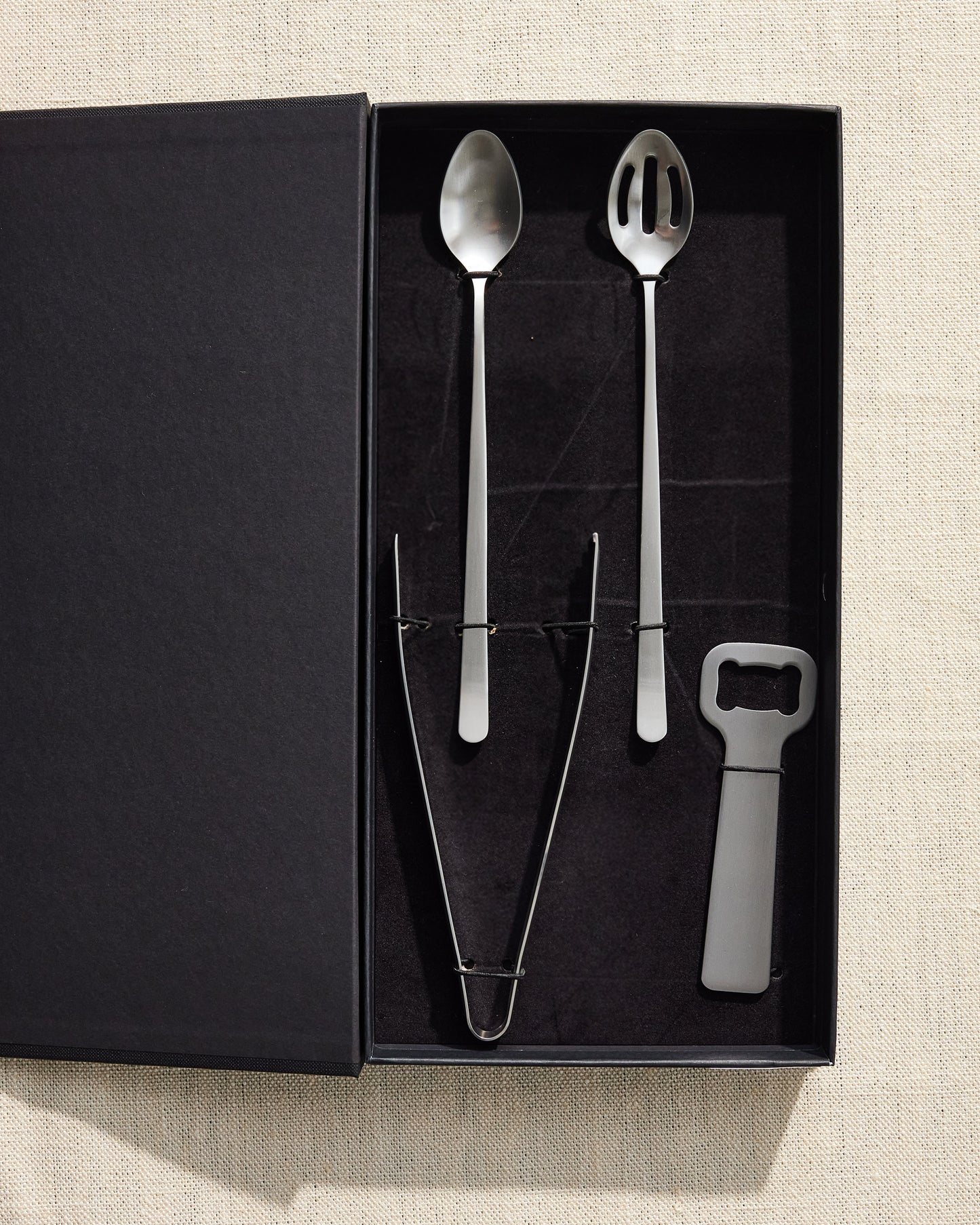 Canvas Classic Brushed Stainless Steel 4 Piece Bar Tool Gift Set Canvas Home $50-$100, 18/10 Stainless Steel, 4 Piece Set, Bar, Bar Tools, Barware, Bottle Opener, Brushed, Classic, Host + Hostess, Ice Tong, Portugal, Serving Utensils, Stainless, Stainless Steel, Stirring Spoon