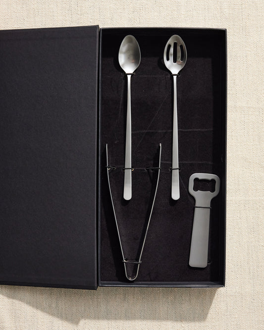 Canvas Classic Brushed Stainless Steel 4 Piece Bar Tool Gift Set Canvas Home $50-$100, 18/10 Stainless Steel, 4 Piece Set, Bar, Bar Tools, Barware, Bottle Opener, Brushed, Classic, Host + Hostess, Ice Tong, Portugal, Serving Utensils, Stainless, Stainless Steel, Stirring Spoon