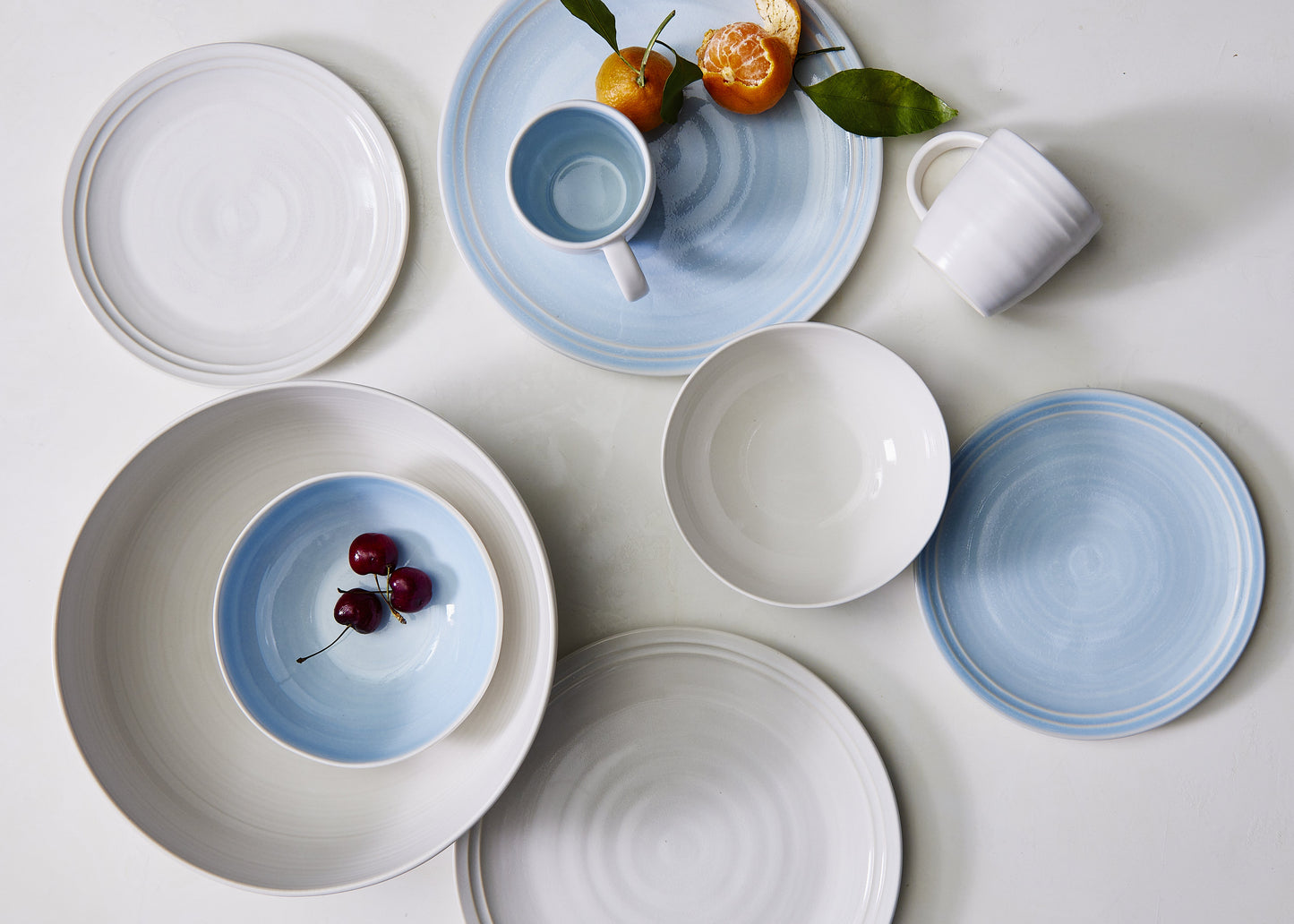 Lines White Stoneware Pasta Bowl, Set of 4