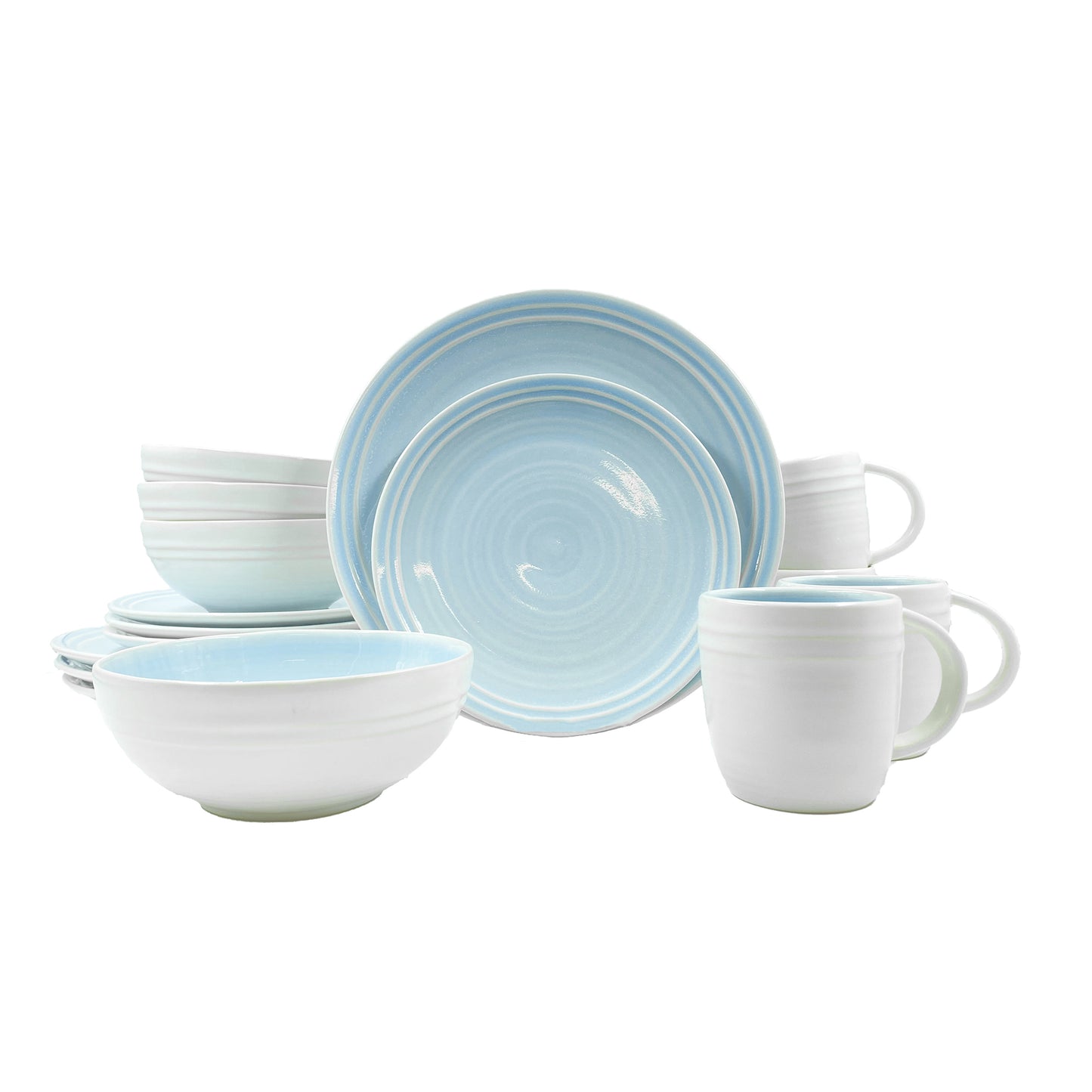 Lines Blue Stoneware 16 Piece Dinnerware Set, Service For 4