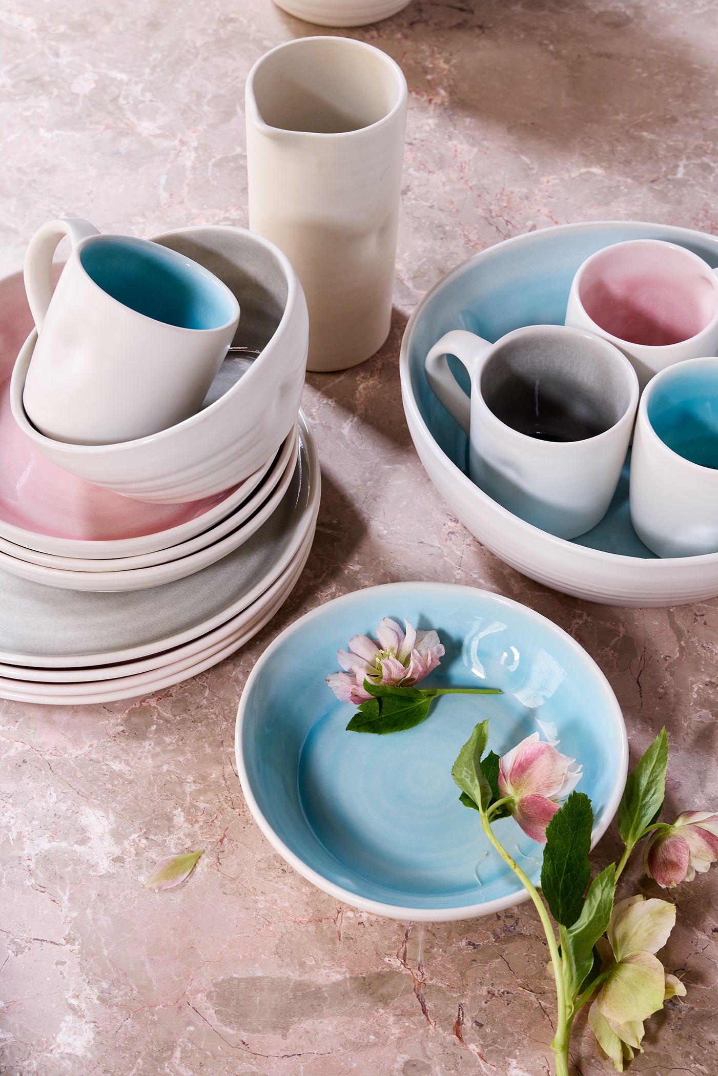 Pinch Aqua Stoneware 4 Piece Dinnerware Set, Service For 1