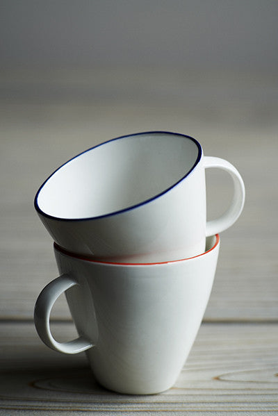 Abbesses Grey Rim Porcelain Mug, Set of 4 Canvas Home Abbesses, Abbesses Collection, Abbesses Grey Rim, Abbesses Mug, Abbesses Mug Set, Casual Dinnerware, Coffee Mug, Colored Rim, Colored Rim Dinnerware, Colored Rim Mug, Grey, Grey Rim, Mug, Mugs + Cups, Porcelain, Porcelain Dinnerware, Set of 4, White, White & Grey