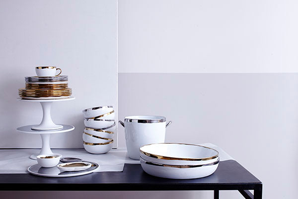 Dauville Gold Metallic Porcelain Cake Stand Canvas Home Cake Stand, Cake Stands, Dauville, Dauville Cake Stand, Dauville Collection, Dauville Gold Cake Stand, Dauville Gold Metallic Porcelain Cake Stand, Gold, Gold Cake Stand, Porcelain, Porcelain Cake Stand, White, White & Gold, White Porcelain