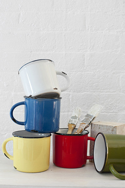 Tinware Mug in White - Set of 4 Canvas Home "contemporary dinnerware", canvas home, Coffee + Tea, Mugs + Cups, related-tinware-mug, Tinware Collection, Vintage, White