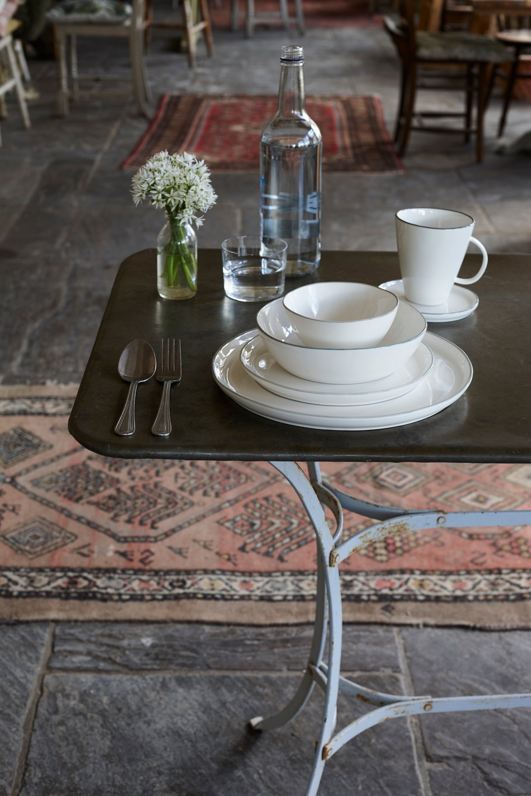 Abbesses Grey Rim Porcelain Small Serving Platter Canvas Home Abbesses, Abbesses Collection, Abbesses Grey Rim, Abbesses Platter, Abbesses Serving Platter, Colored Rim, Grey, Grey Rim, Platter, Porcelain, Serving, Serving Platter, Serving Trays + Platters, White, White & Grey