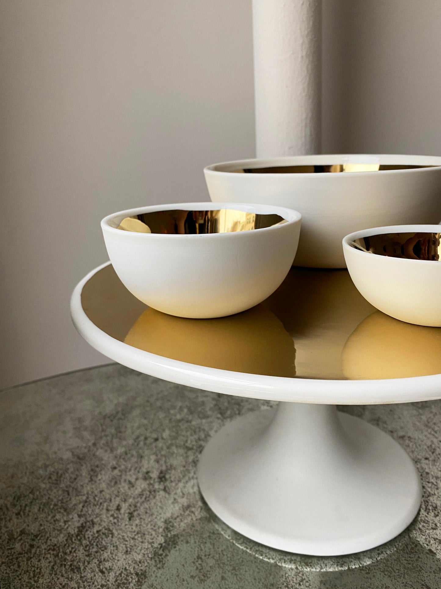 Dauville Gold Metallic Porcelain Cake Stand Canvas Home Cake Stand, Cake Stands, Dauville, Dauville Cake Stand, Dauville Collection, Dauville Gold Cake Stand, Dauville Gold Metallic Porcelain Cake Stand, Gold, Gold Cake Stand, Porcelain, Porcelain Cake Stand, White, White & Gold, White Porcelain