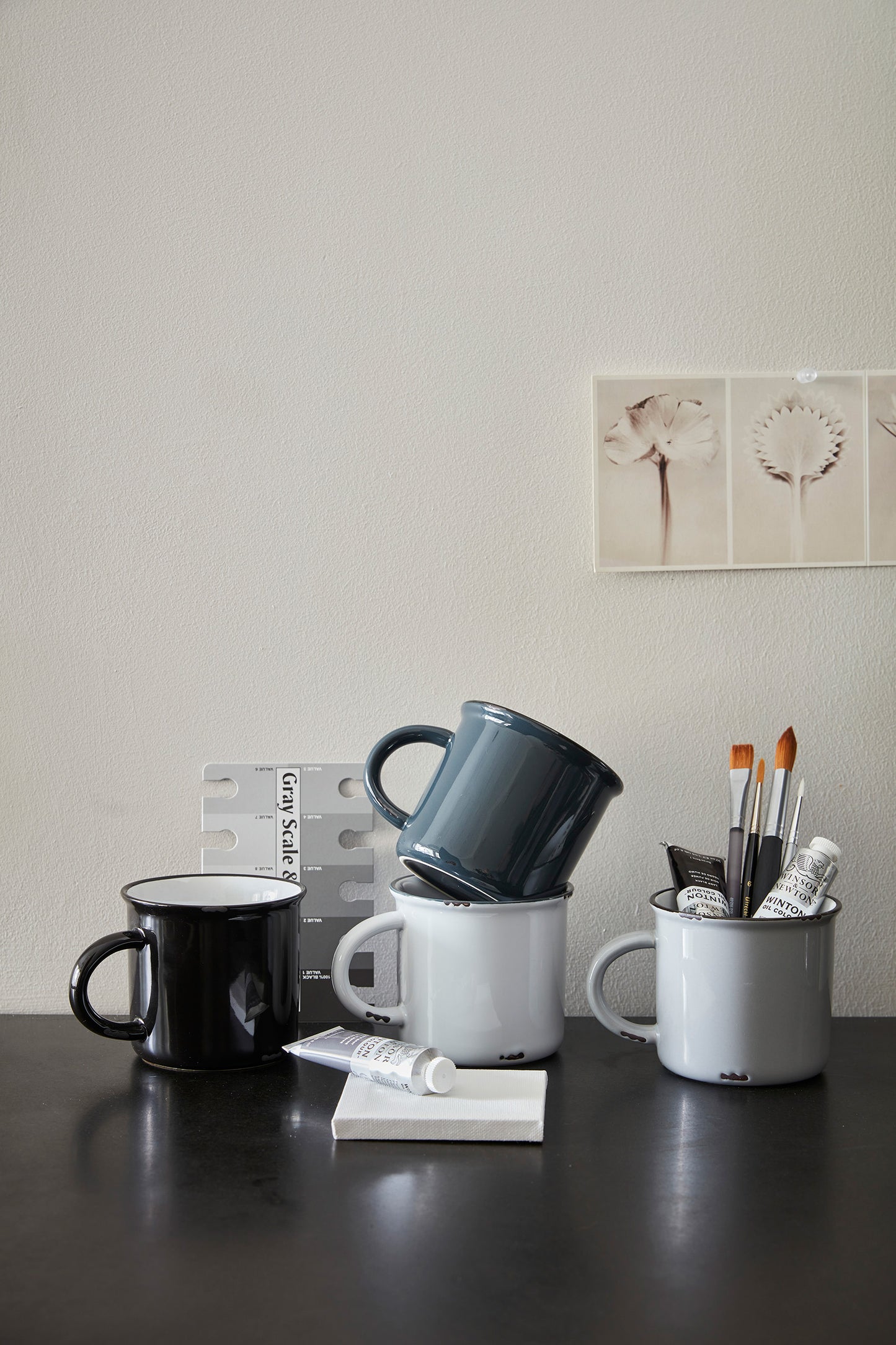 Tinware Mug in White/Slate Rim - Set of 4