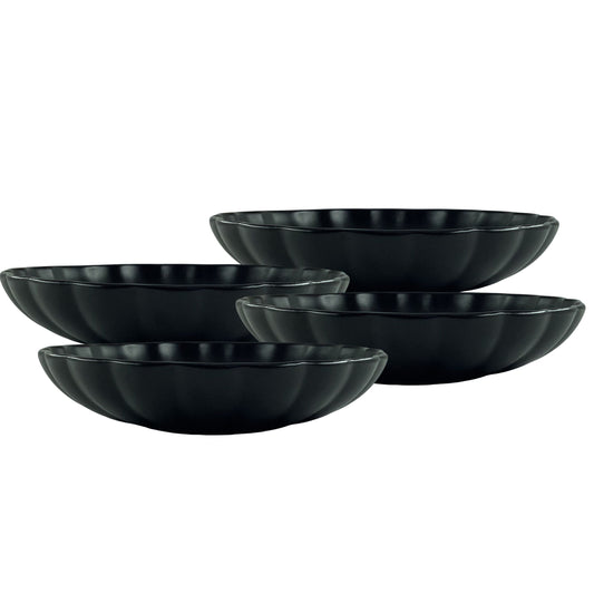 Lafayette Noir Stoneware Pasta Bowl, Set of 4 Canvas Home Black, Bowls, Ellen DeGeneres, Grey, Lafayette, Lafayette Noir, Noir, Portugal, Scalloped