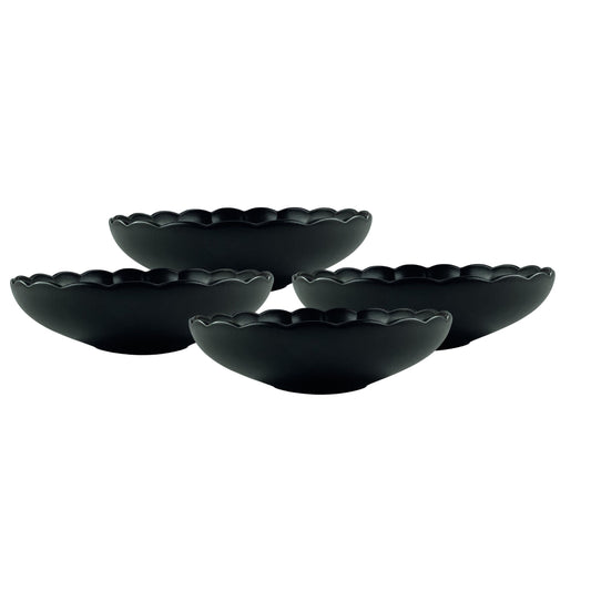 Lafayette Noir Stoneware Salad Bowl, Set of 4 Canvas Home Black, Bowls, Ellen DeGeneres, Lafayette, Lafayette Noir, Noir, Plates, Portugal, Salad Bowl, Scalloped