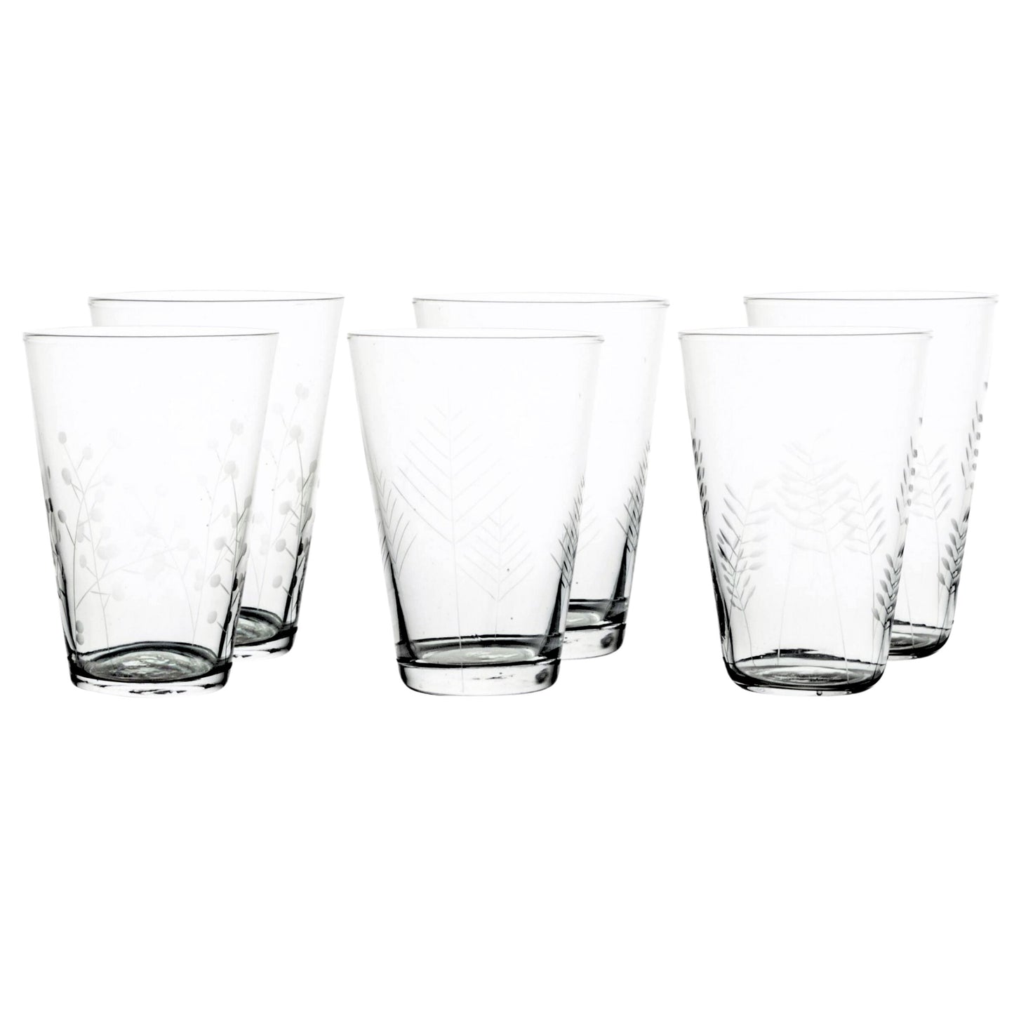 Sienna Etched Water Glassware Set Canvas Home Barware, Clear, Etched, Etched Floral, Etched Foliage, Etched Glass, Etched Glassware, Glass, Glassware, Sienna, Tumbler, Water Glass, Water Glassware