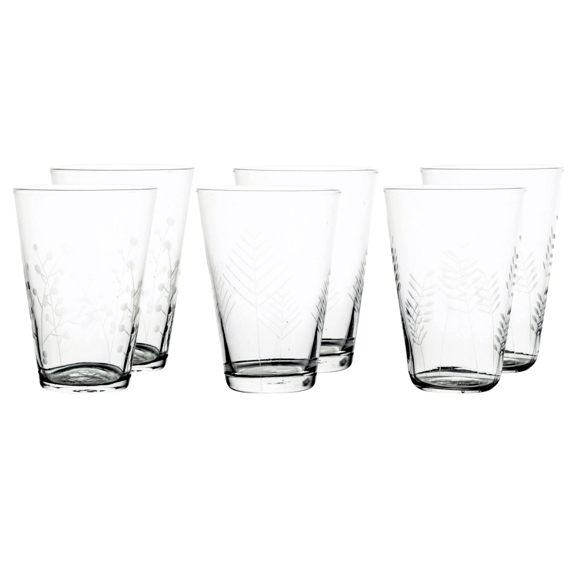 Sienna Etched Water Glassware Set Canvas Home Barware, Clear, Etched, Etched Floral, Etched Foliage, Etched Glass, Etched Glassware, Glass, Glassware, Sienna, Tumbler, Water Glass, Water Glassware