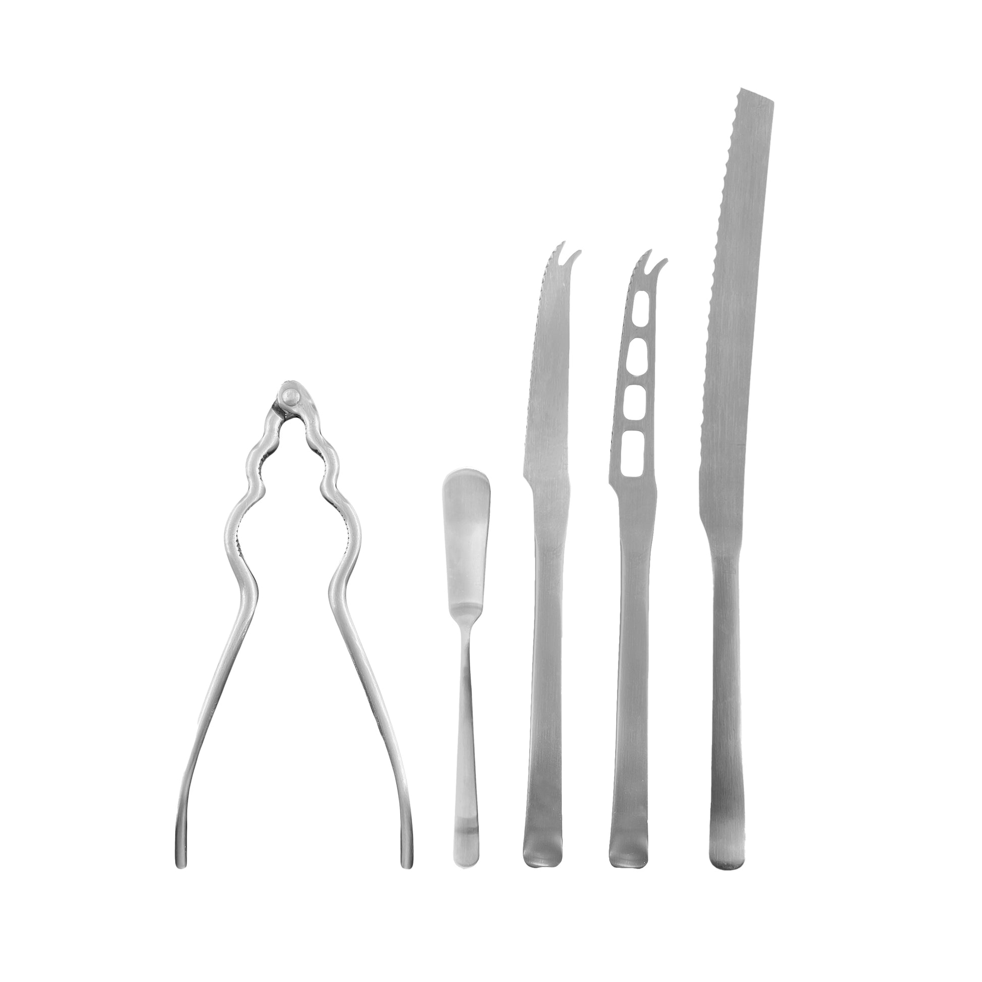 Canvas Classic Brushed Stainless Steel 5 Piece Appetizer Gift Set Canvas Home $50-$100, 5 Piece Set, Bread Knife, Brushed, Brushed Stainless, Cheese Knives, Classic, Cutlery Sets, Host + Hostess, Nutcracker, Portugal, Serving Utensils, Spreader, Stainless, Stainless Steel