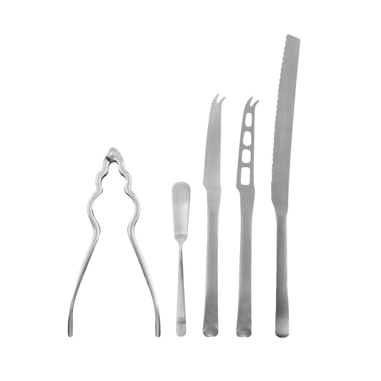 Canvas Classic Brushed Stainless Steel 5 Piece Appetizer Gift Set Canvas Home $50-$100, 5 Piece Set, Bread Knife, Brushed, Brushed Stainless, Cheese Knives, Classic, Cutlery Sets, Host + Hostess, Nutcracker, Portugal, Serving Utensils, Spreader, Stainless, Stainless Steel