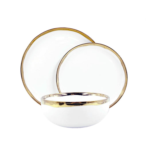 Dauville Gold Metallic Porcelain 3 Piece Dinnerware Set, Service For 1