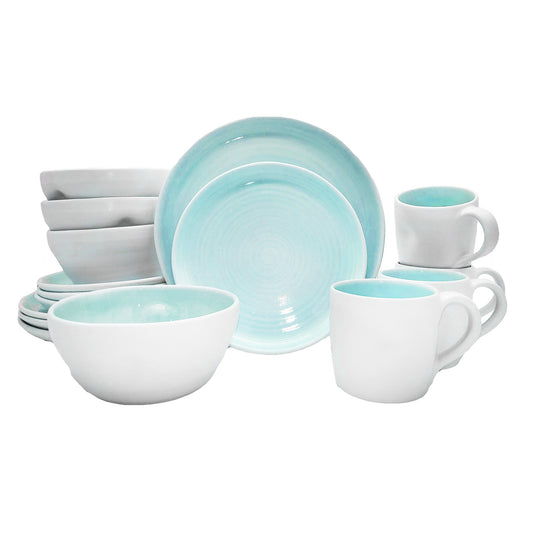 Pinch Aqua Stoneware 16 Piece Dinnerware Set, Service For 4
